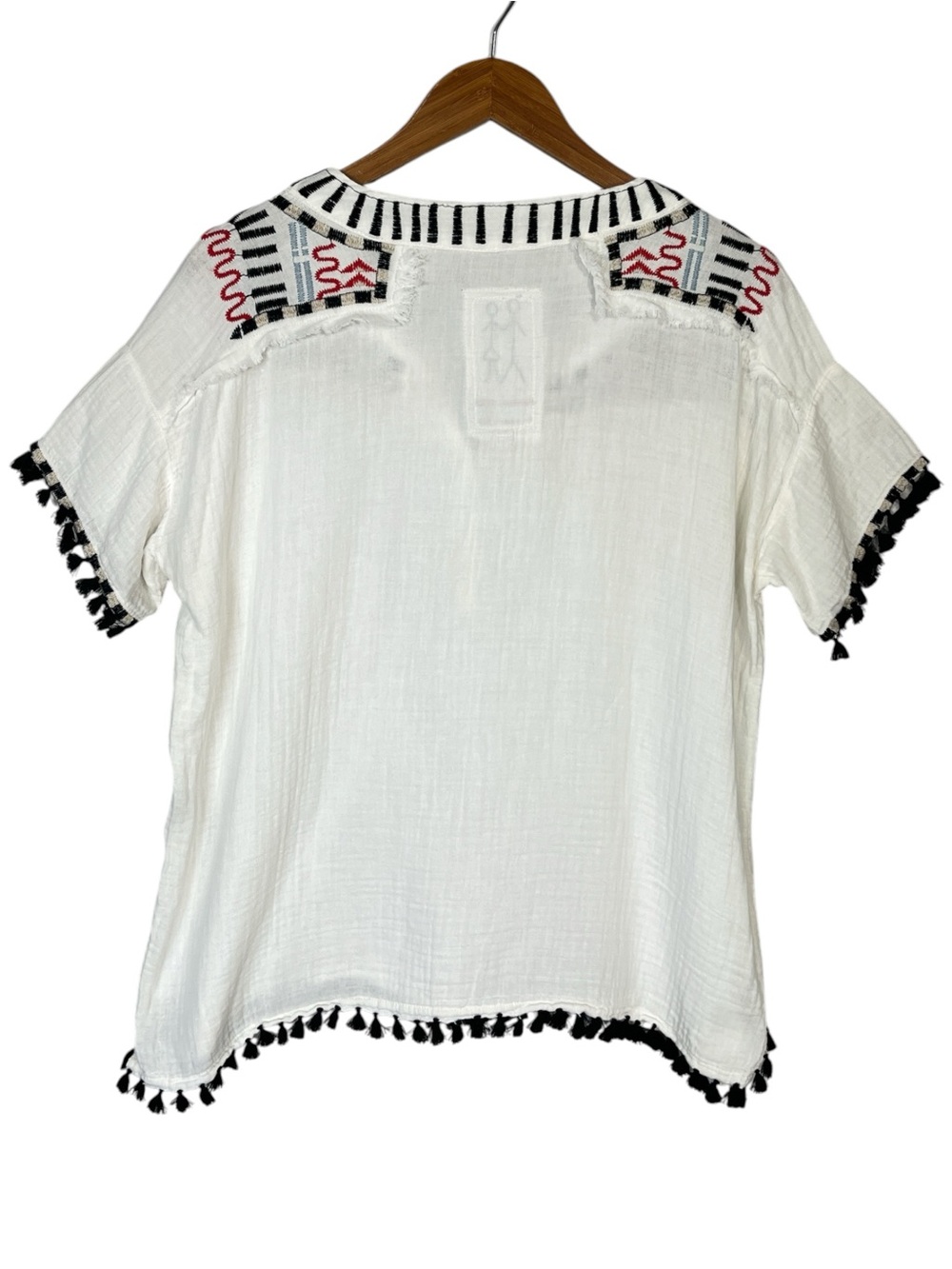 Johnny Was White Cotton Gauze Top With Fringe Size XS - Picture 5 of 7